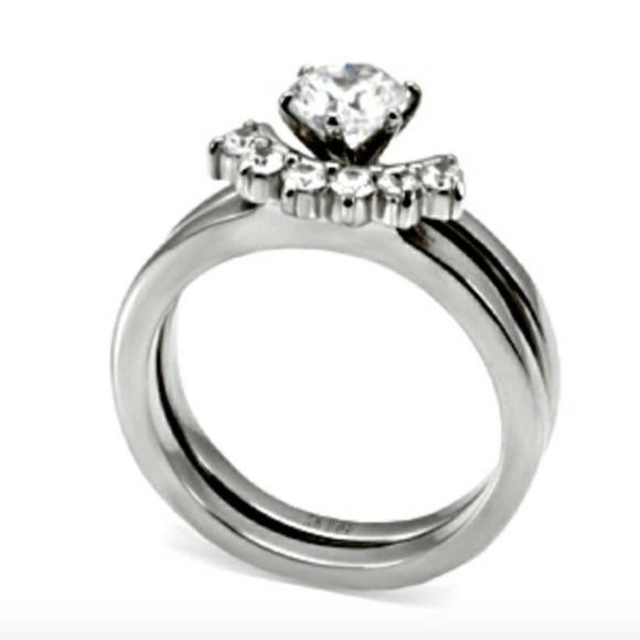 Silver Cubic Zirconia Wedding Band Ring Set Band Duo size 8 - Picture 5 of 12